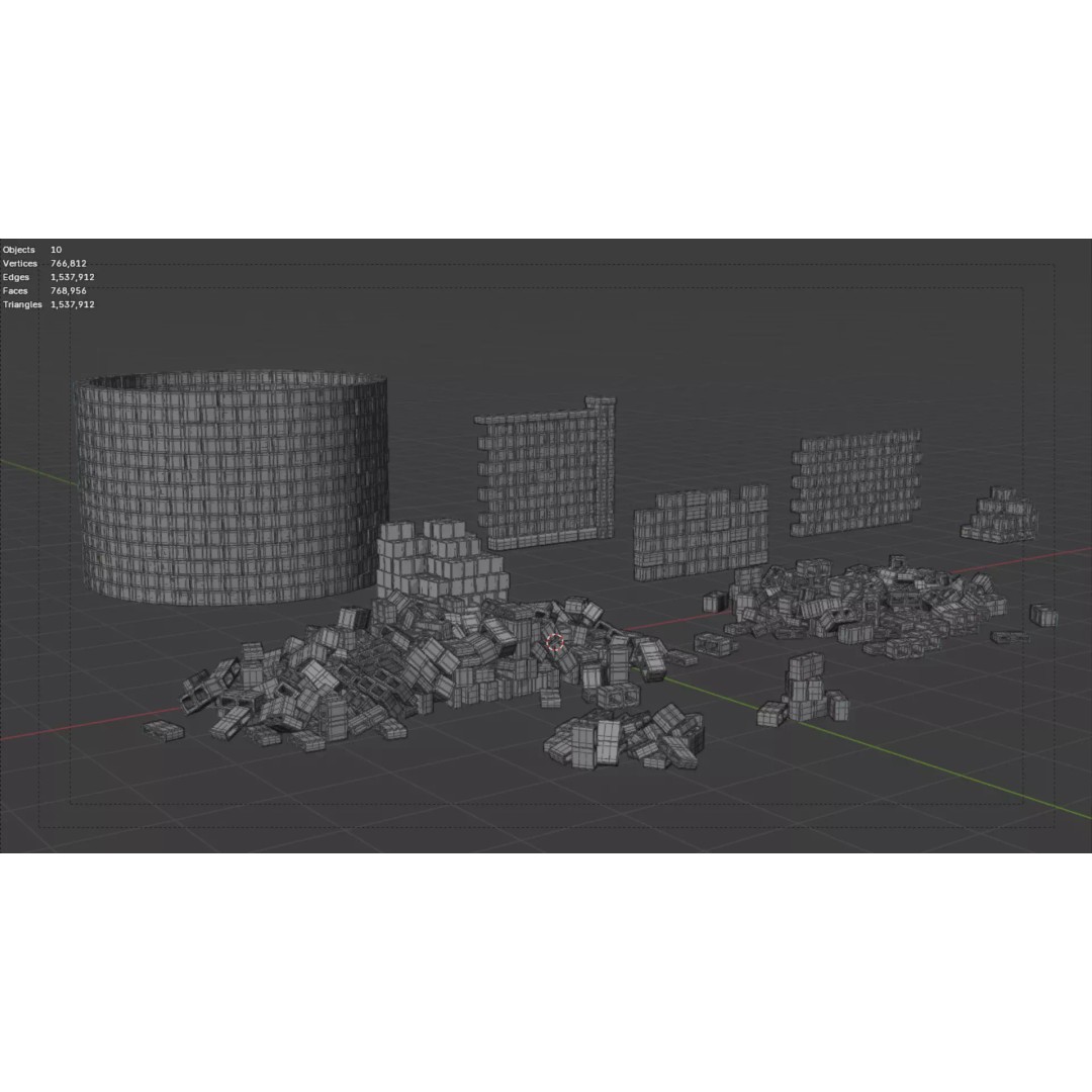 Concrete Blocks 3D Model – Low Poly Stacked Formations, FBX