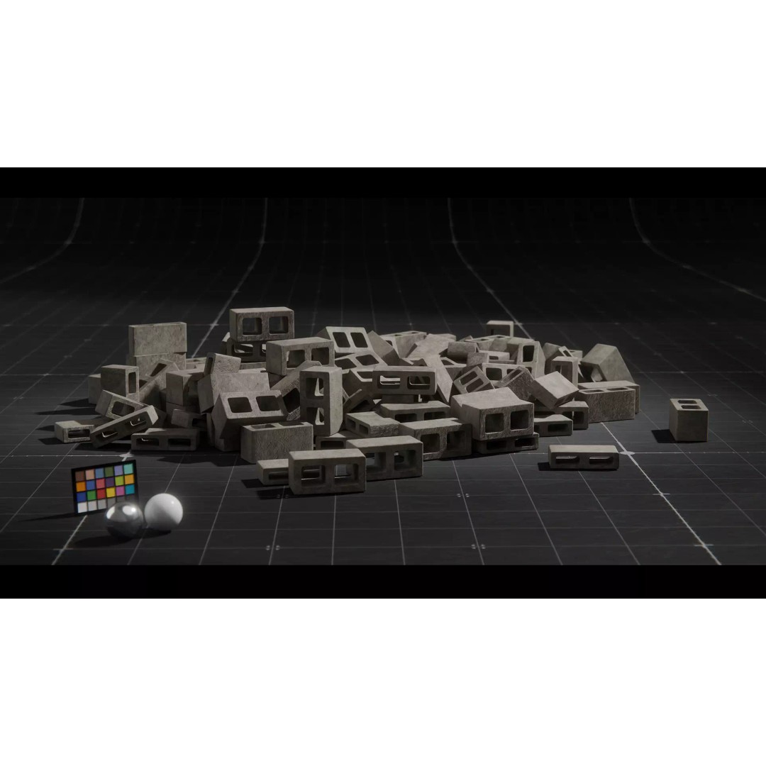 Concrete Blocks 3D Model – Low Poly Stacked Formations, FBX - View 15