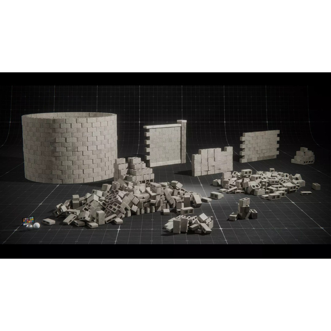 Concrete Blocks 3D Model – Low Poly Stacked Formations, FBX - View 2