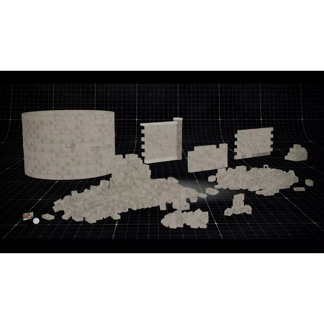 Concrete Blocks 3D Model – Low Poly Stacked Formations, FBX - View 3