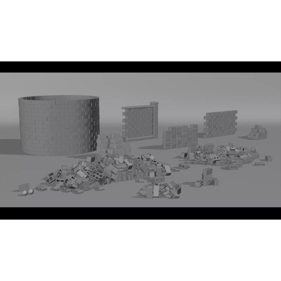Concrete Blocks 3D Model – Low Poly Stacked Formations, FBX - View 4