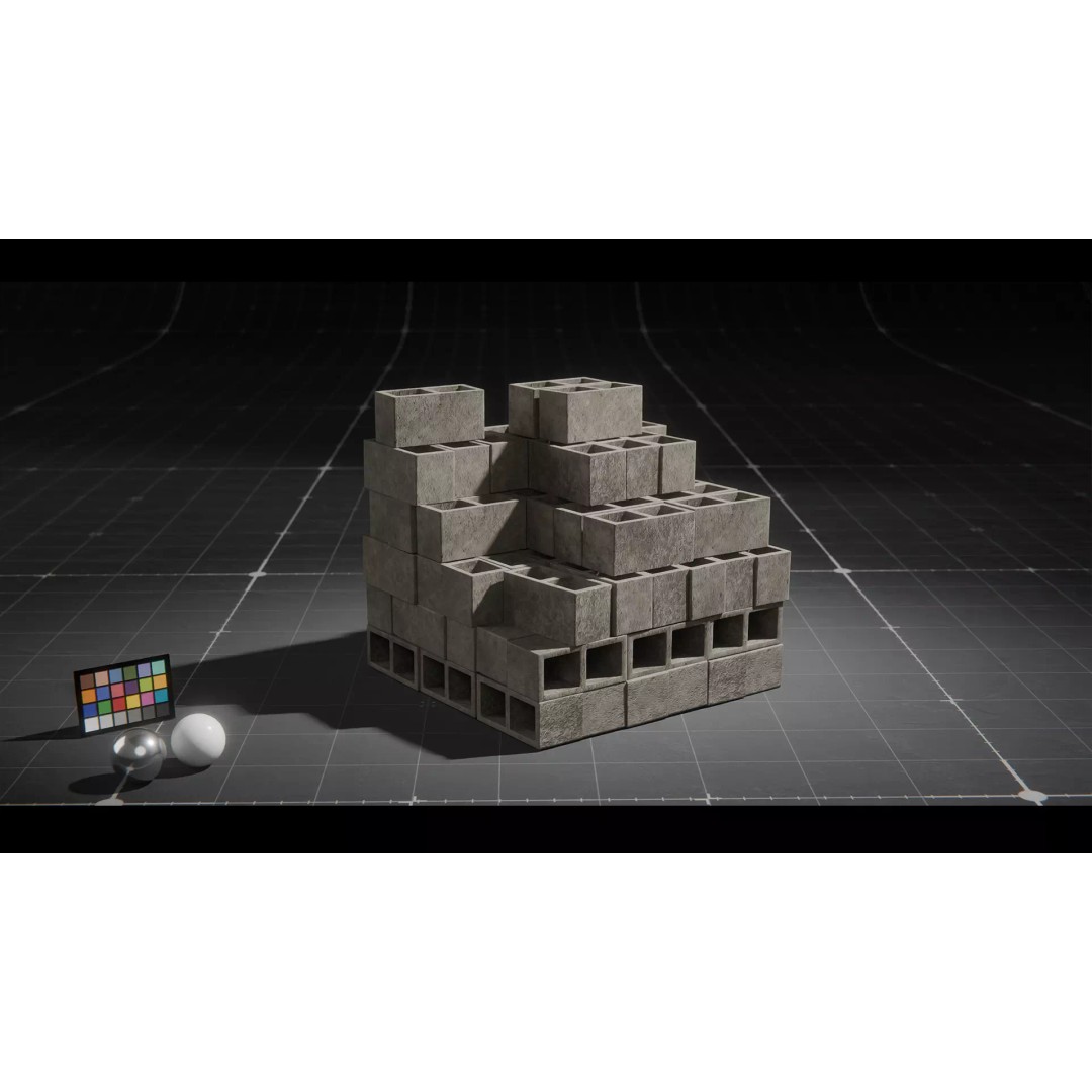 Concrete Blocks 3D Model – Low Poly Stacked Formations, FBX - View 5