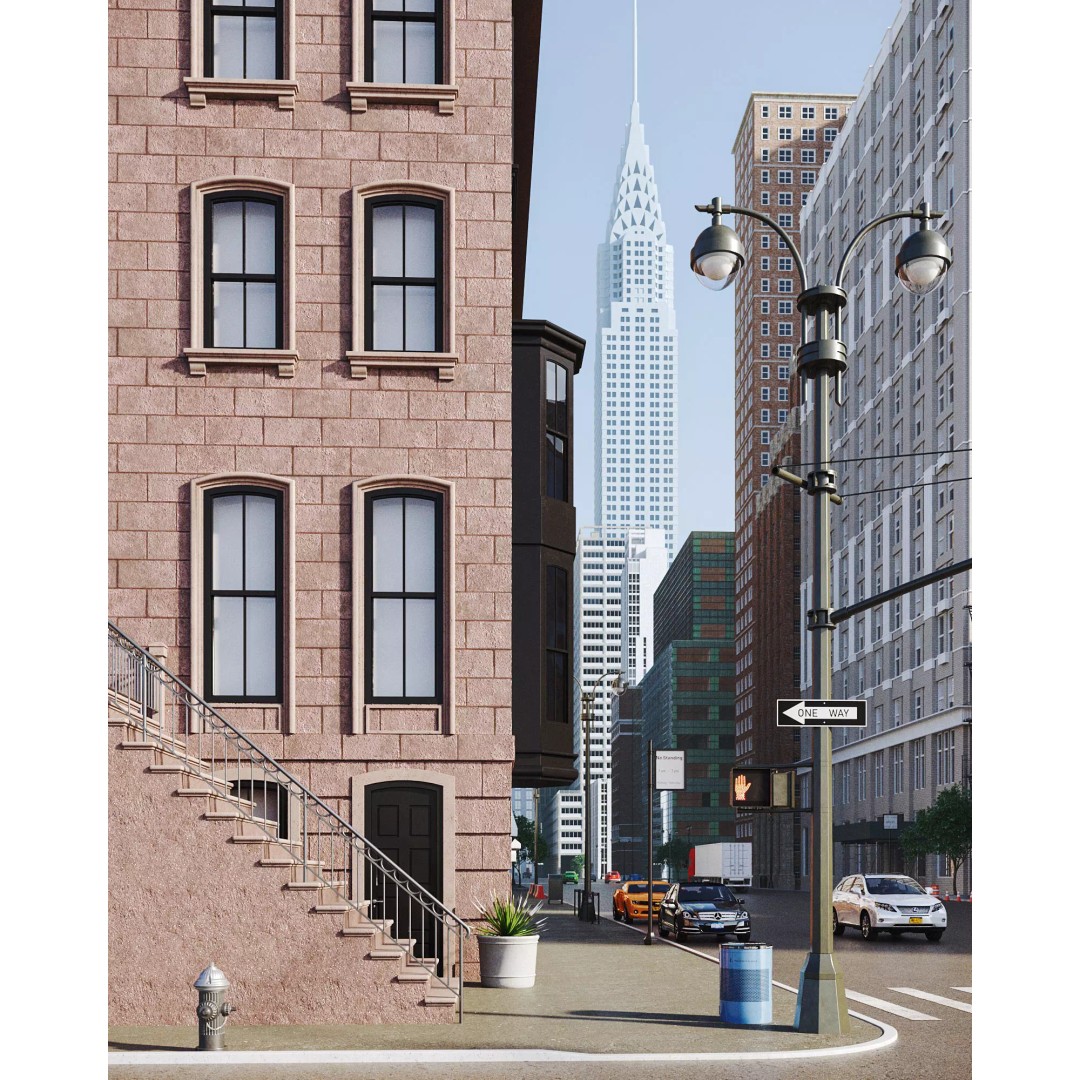 New York City Street Scene 3D Model – Realistic Props for Blender, FBX, OBJ - View 2