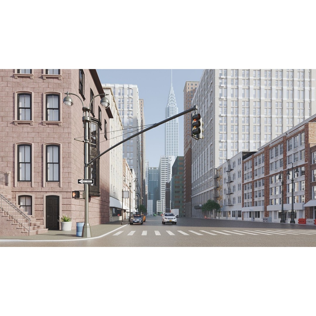 New York City Street Scene 3D Model – Realistic Props for Blender, FBX, OBJ - View 3