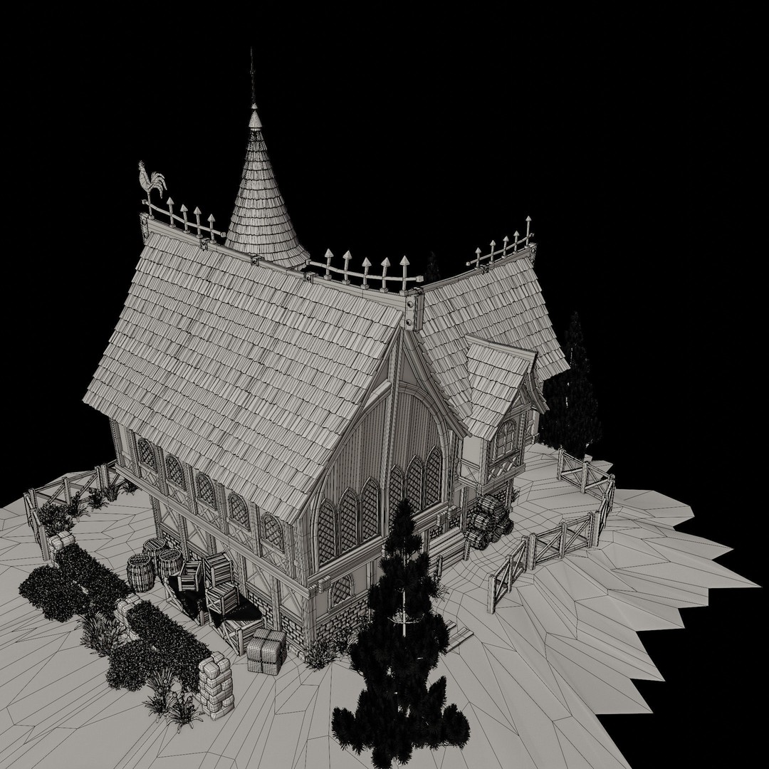 Medieval Building 3D Model – Stylized Low Poly Game Asset, FBX, STL