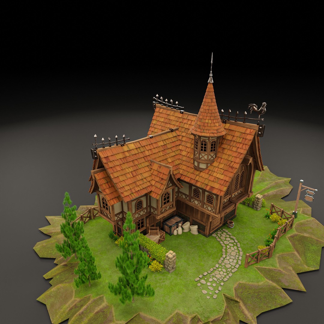 Medieval Building 3D Model – Stylized Low Poly Game Asset, FBX, STL - View 12