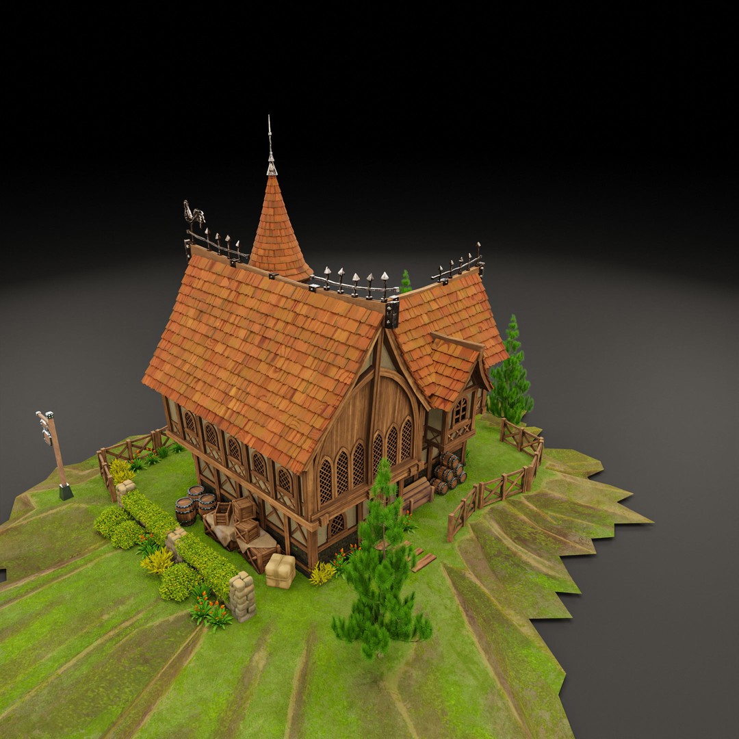 Medieval Building 3D Model – Stylized Low Poly Game Asset, FBX, STL - View 13