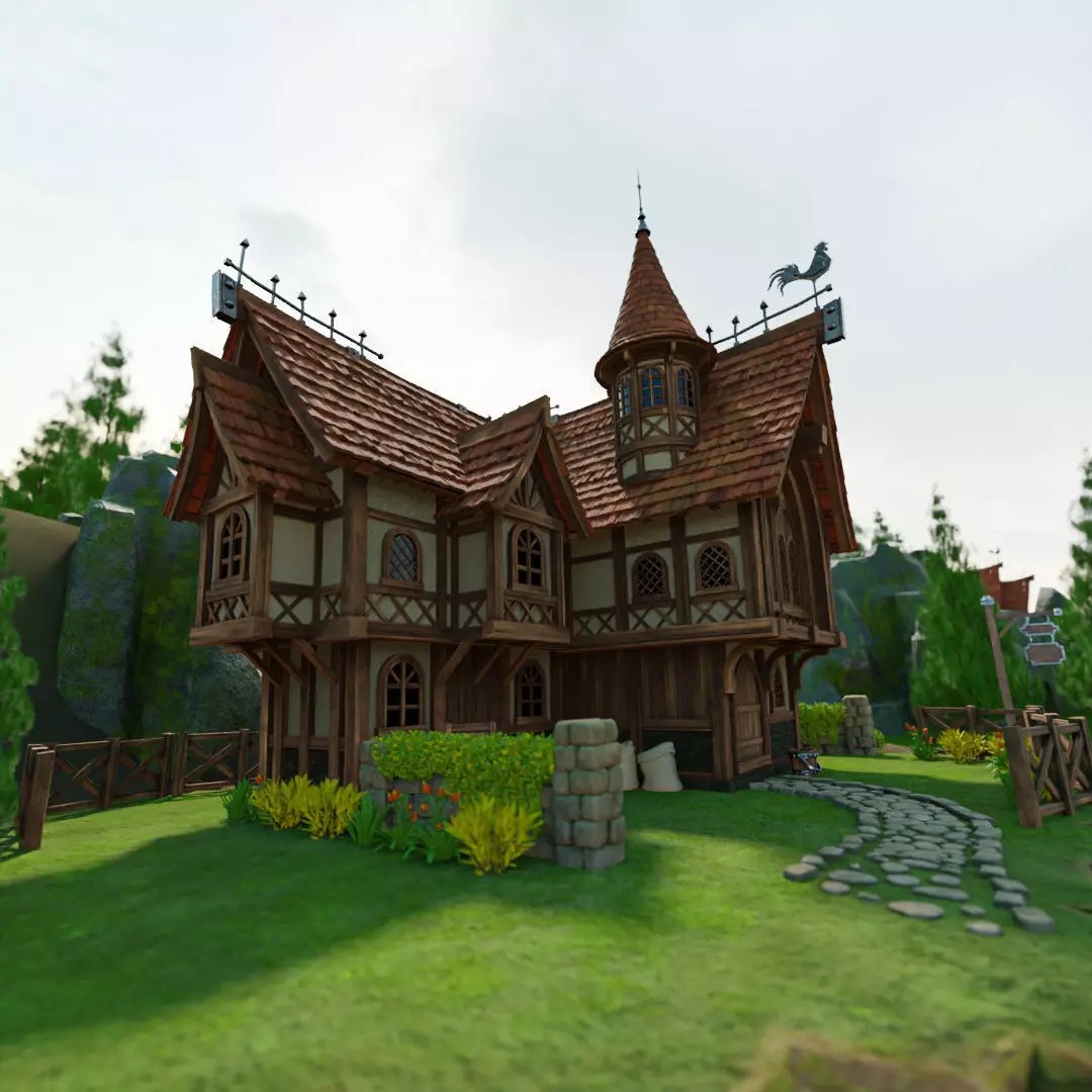 Medieval Building 3D Model – Stylized Low Poly Game Asset, FBX, STL - View 2