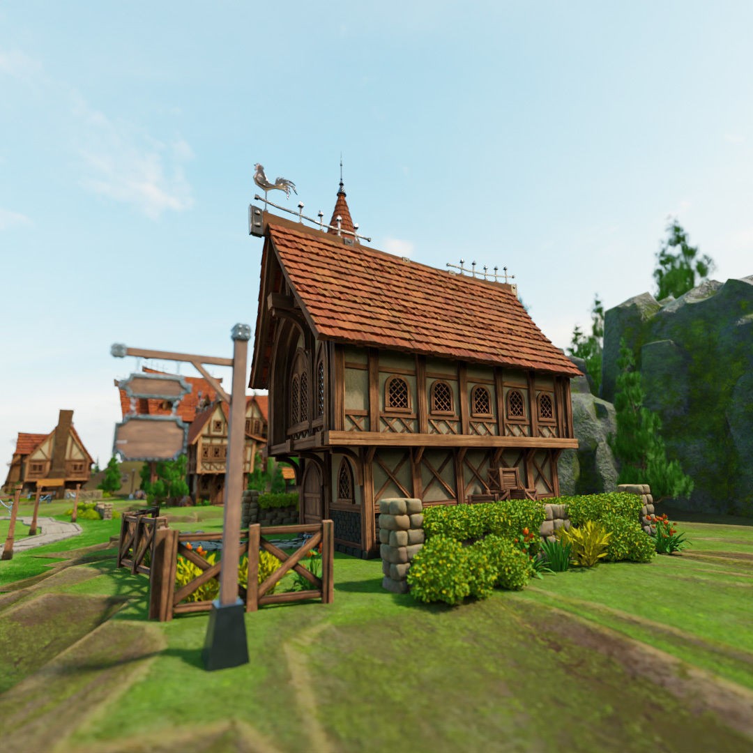 Medieval Building 3D Model – Stylized Low Poly Game Asset, FBX, STL - View 3