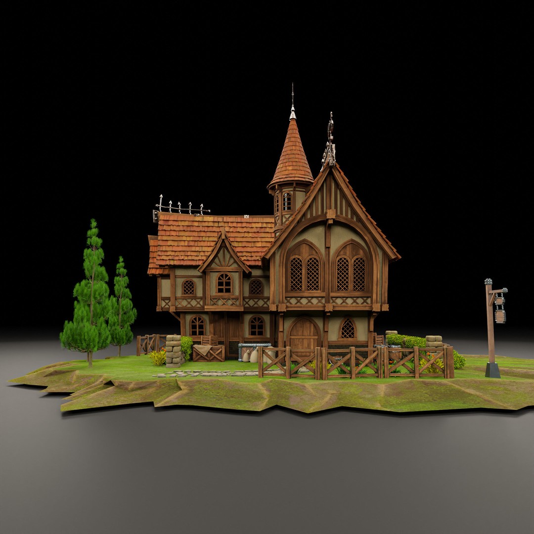 Medieval Building 3D Model – Stylized Low Poly Game Asset, FBX, STL - View 4