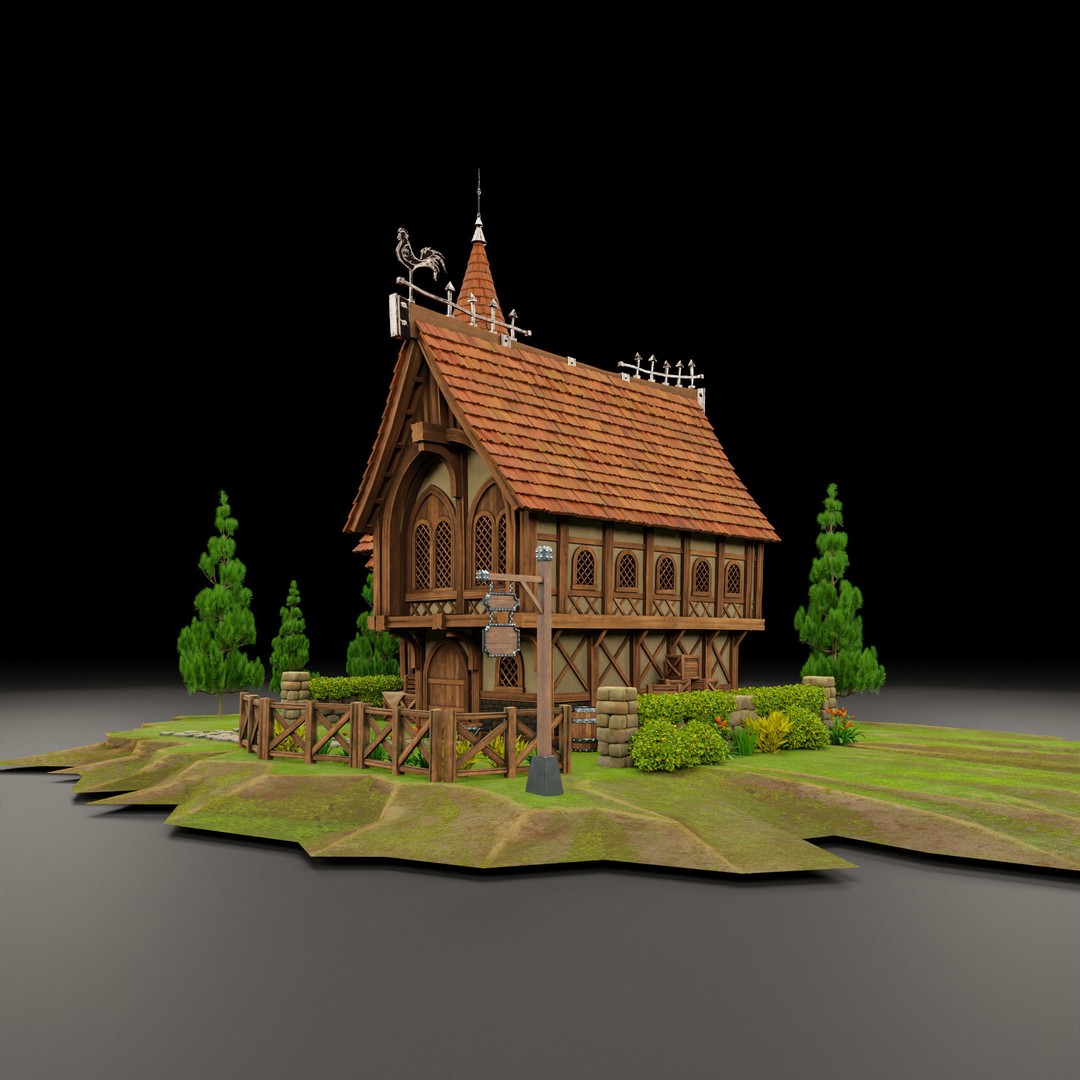 Medieval Building 3D Model – Stylized Low Poly Game Asset, FBX, STL - View 5