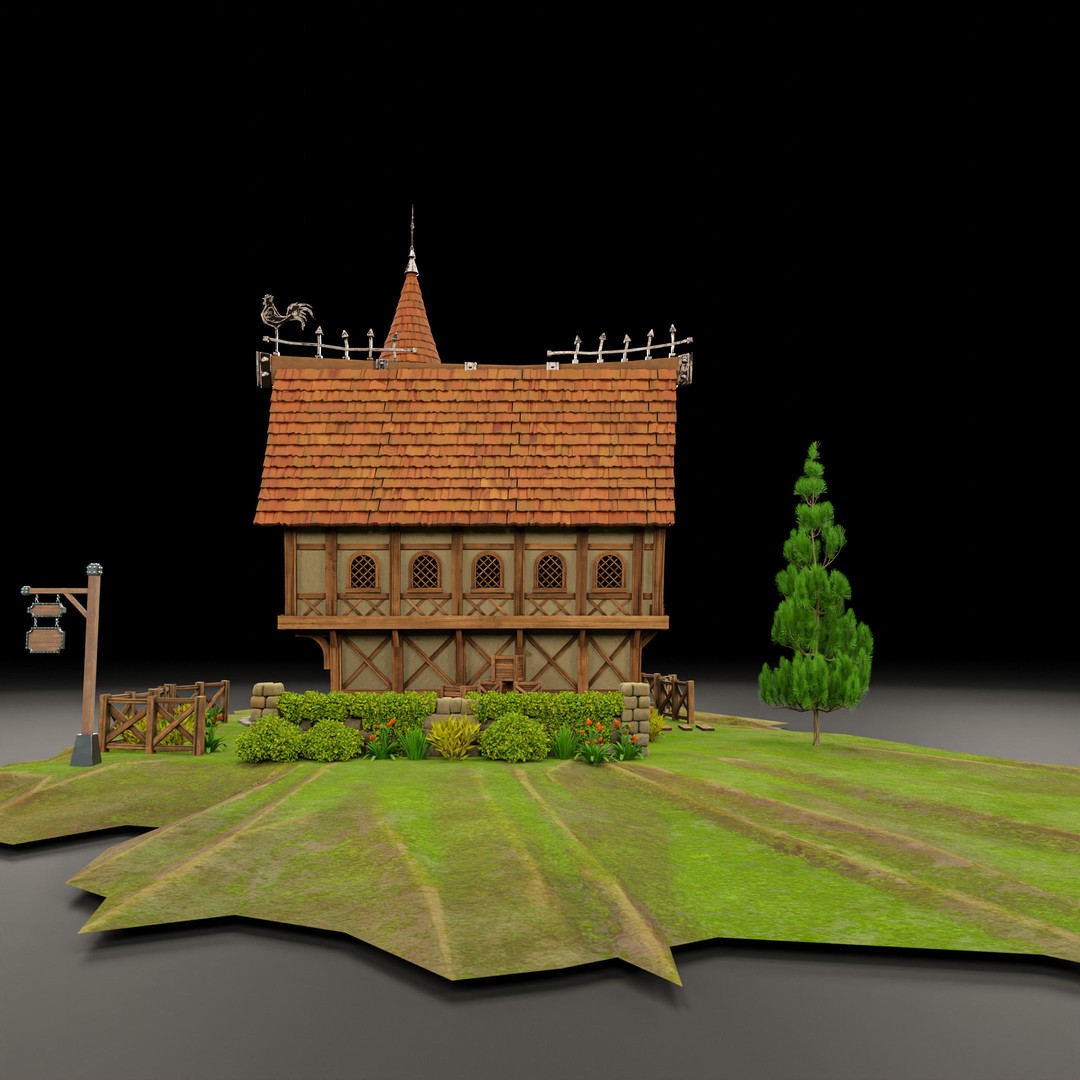 Medieval Building 3D Model – Stylized Low Poly Game Asset, FBX, STL - View 6