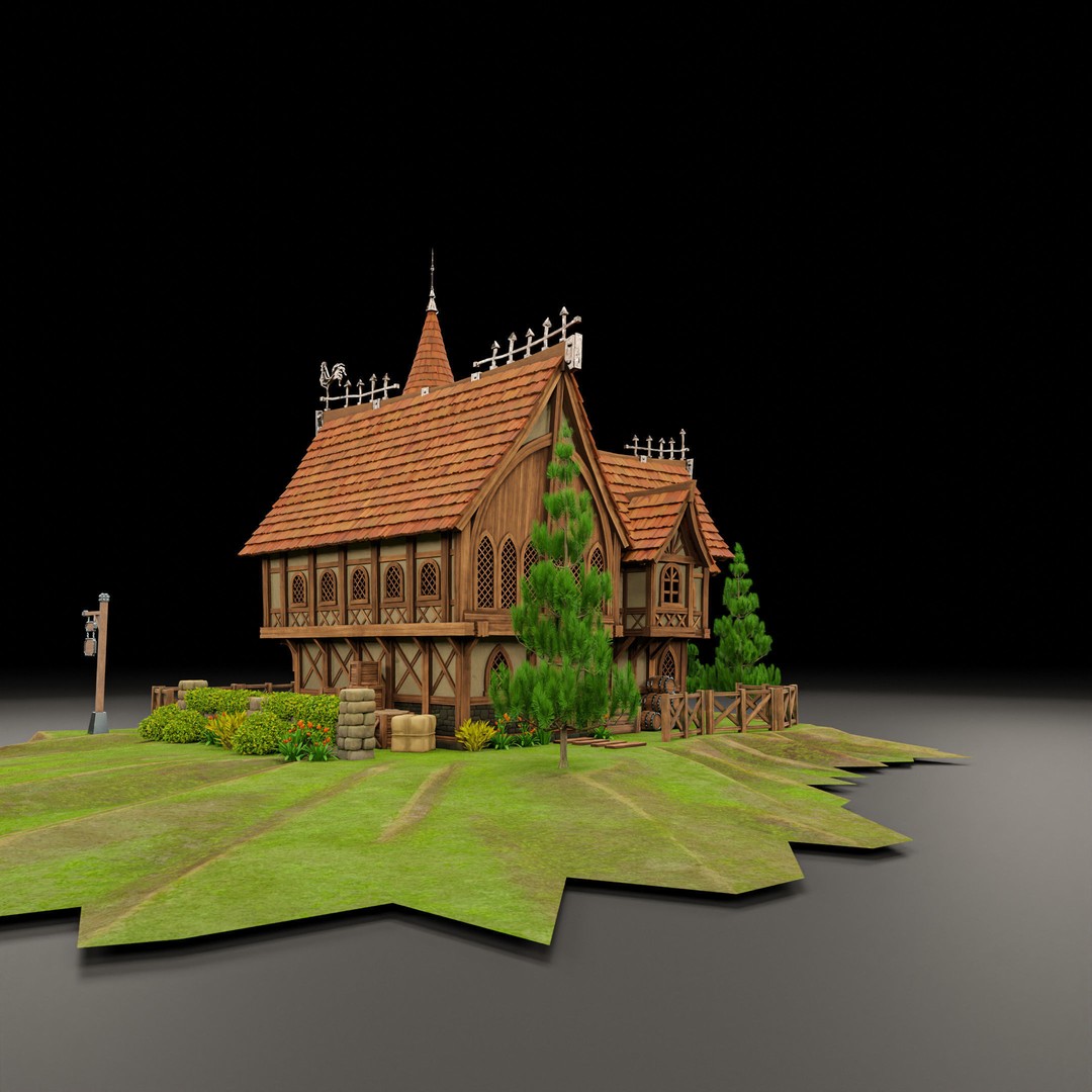 Medieval Building 3D Model – Stylized Low Poly Game Asset, FBX, STL - View 7