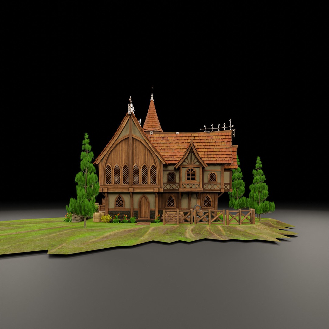 Medieval Building 3D Model – Stylized Low Poly Game Asset, FBX, STL - View 8