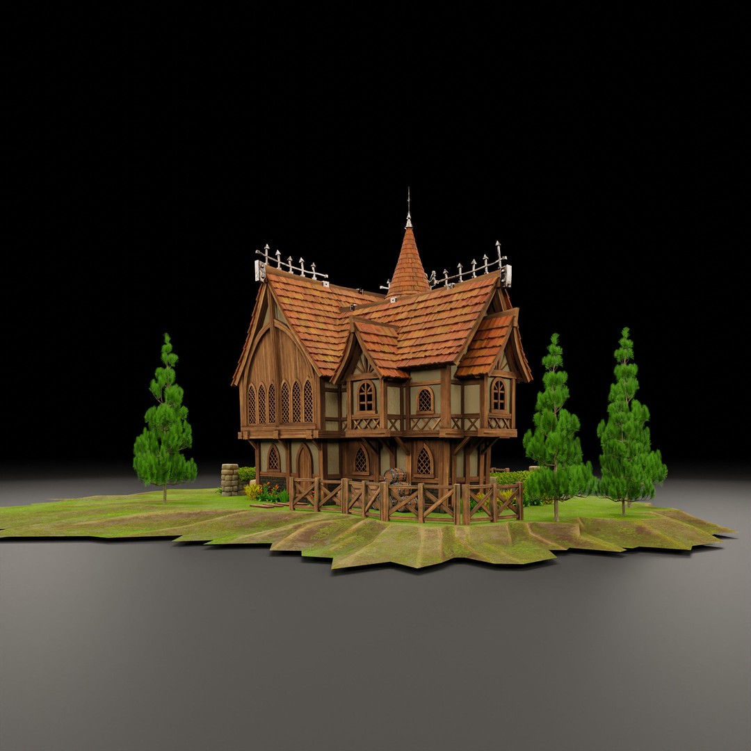 Medieval Building 3D Model – Stylized Low Poly Game Asset, FBX, STL - View 9