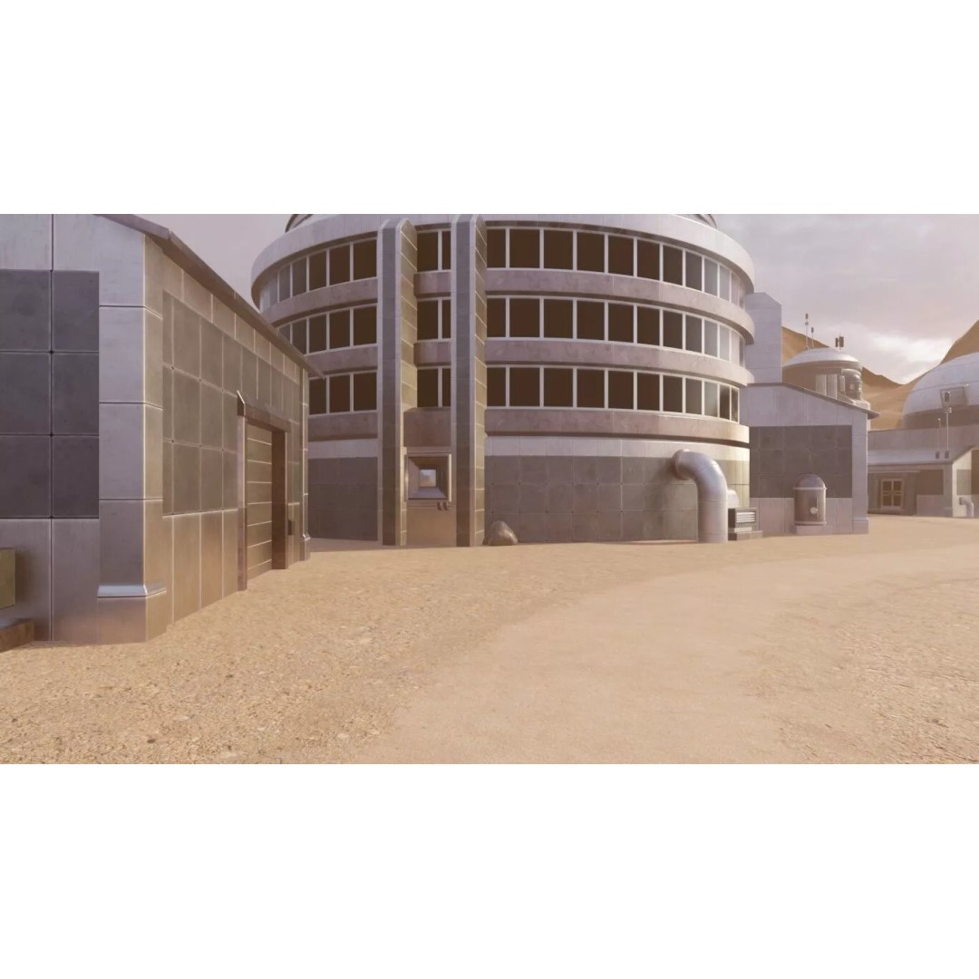 Desert Settlement 3D Model – Stylized Sci-Fi Environment, FBX