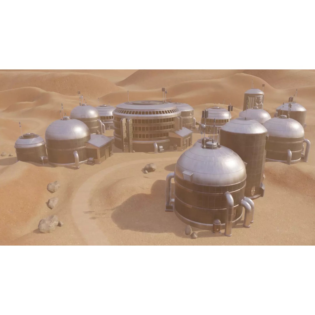 Desert Settlement 3D Model – Stylized Sci-Fi Environment, FBX - View 2