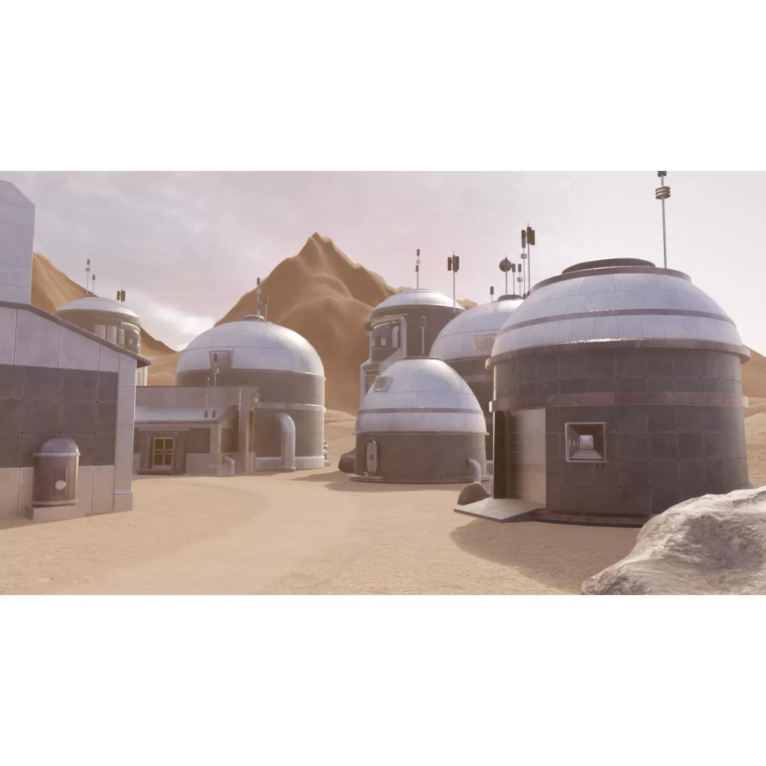 Desert Settlement 3D Model – Stylized Sci-Fi Environment, FBX - View 3