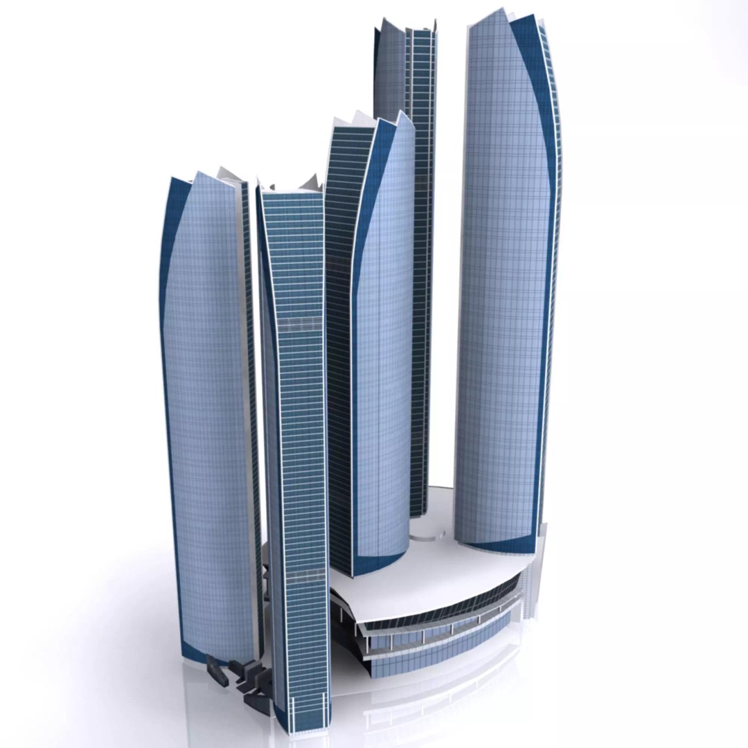 Etihad Tower 3D Model – Low Poly Landmark Asset, FBX & OBJ - View 2