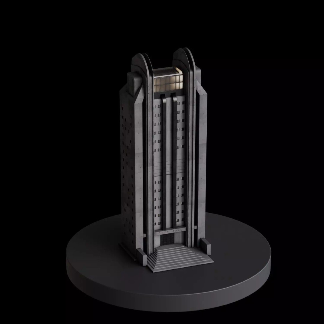 Art Deco City 3D Model – Medium to Low-Poly Cityscape, Blender & FBX - View 14