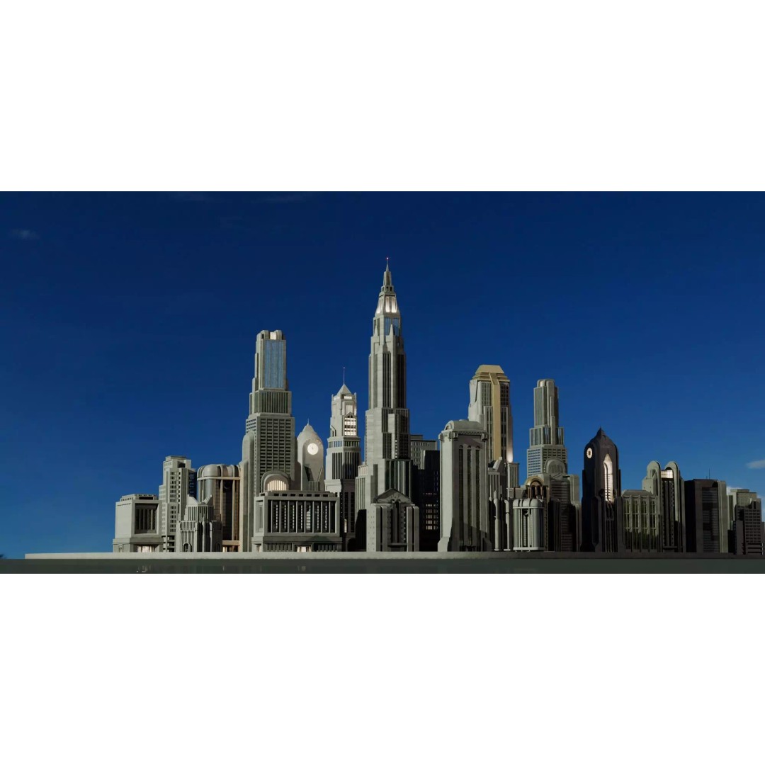 Art Deco City 3D Model – Medium to Low-Poly Cityscape, Blender & FBX - View 2