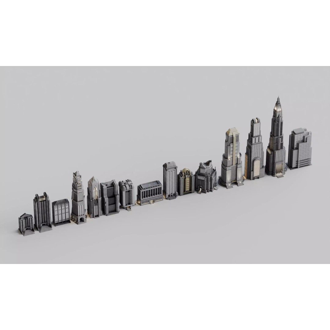 Art Deco City 3D Model – Medium to Low-Poly Cityscape, Blender & FBX - View 5