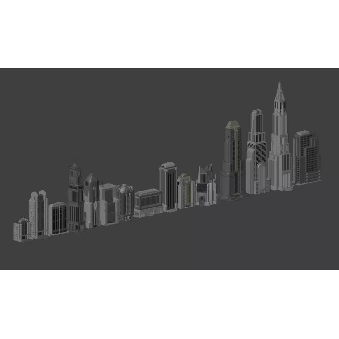 Art Deco City 3D Model – Medium to Low-Poly Cityscape, Blender & FBX - View 6