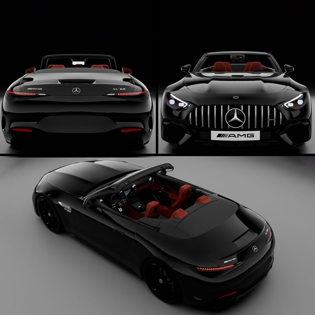 Mersedes Benz SL63 AMG 3D Model – High-Poly Rigged Car Asset for Blender - View 3