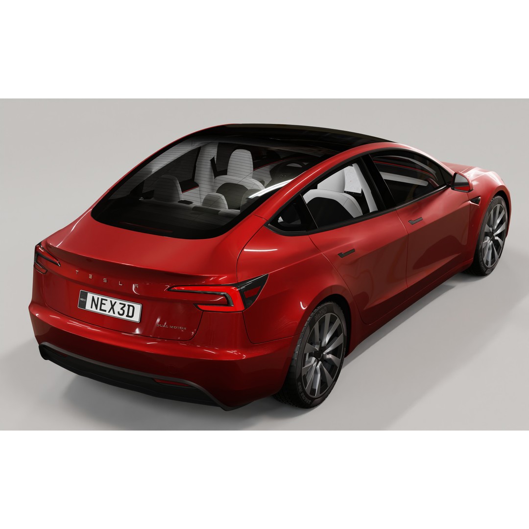 Tesla Model 3 2024 3D Model – High Poly Car Asset with Detailed Interior - View 10