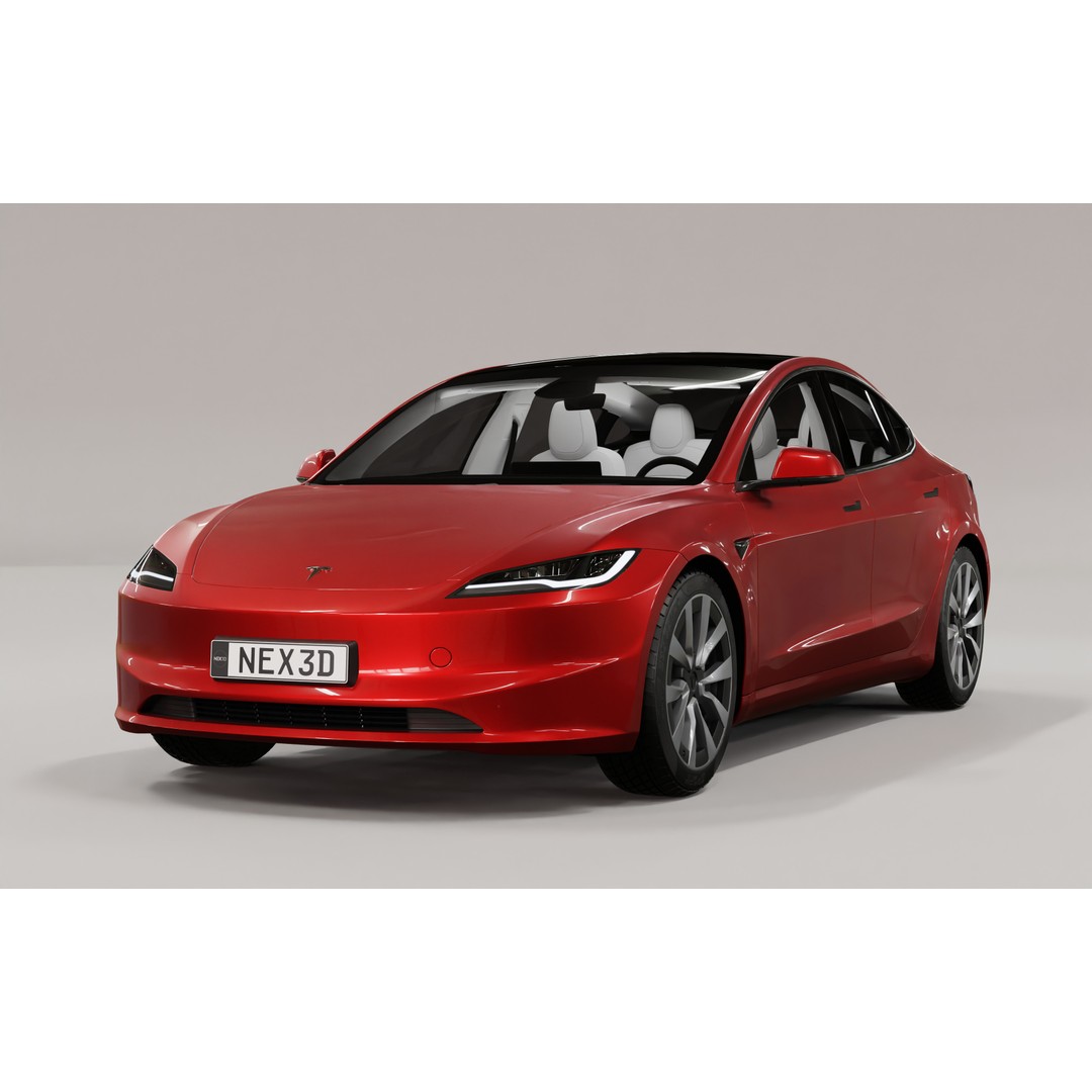 Tesla Model 3 2024 3D Model – High Poly Car Asset with Detailed Interior - View 3