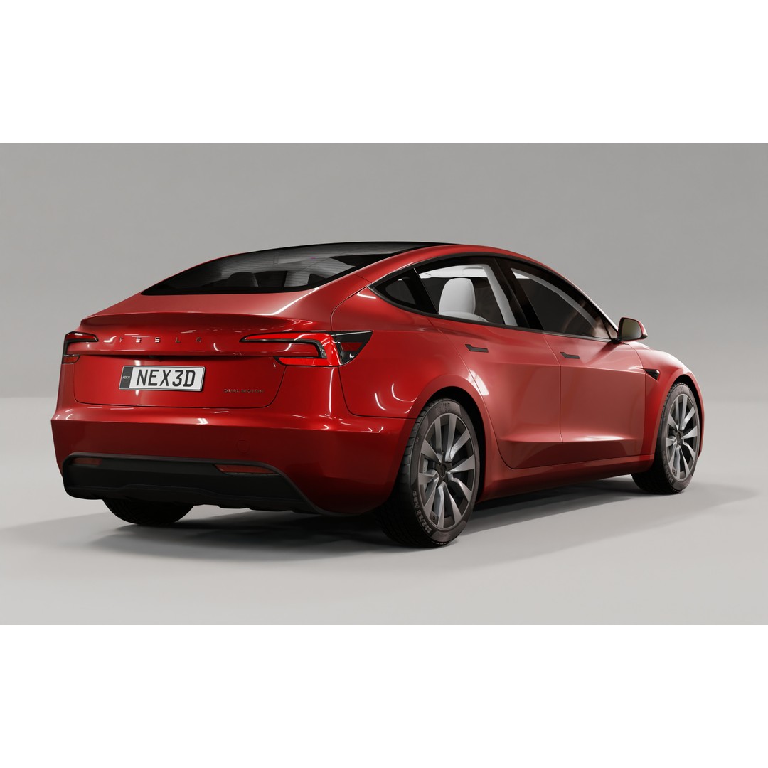 Tesla Model 3 2024 3D Model – High Poly Car Asset with Detailed Interior - View 4