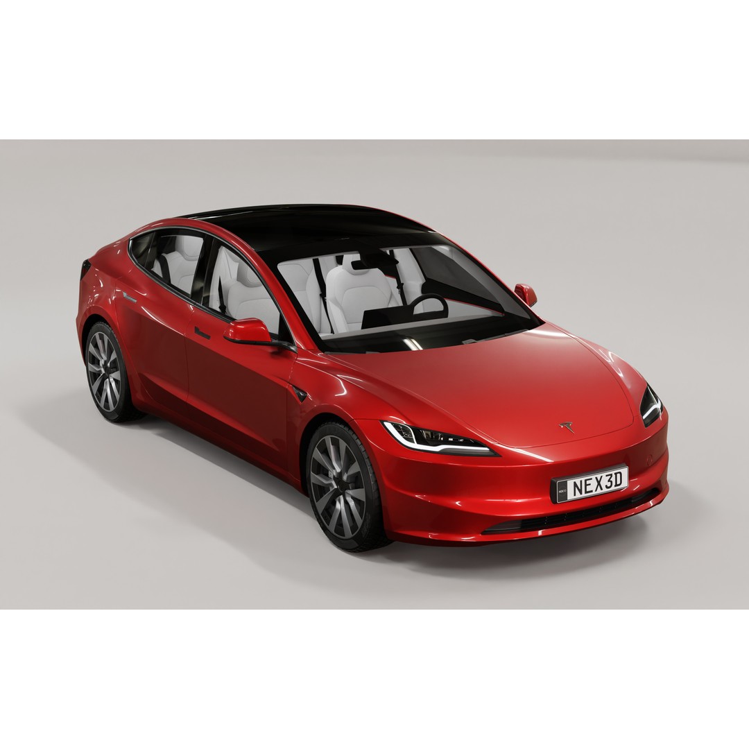 Tesla Model 3 2024 3D Model – High Poly Car Asset with Detailed Interior - View 6