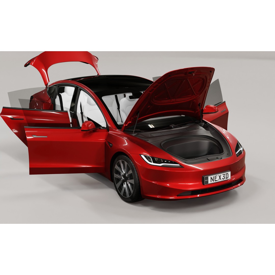 Tesla Model 3 2024 3D Model – High Poly Car Asset with Detailed Interior - View 7