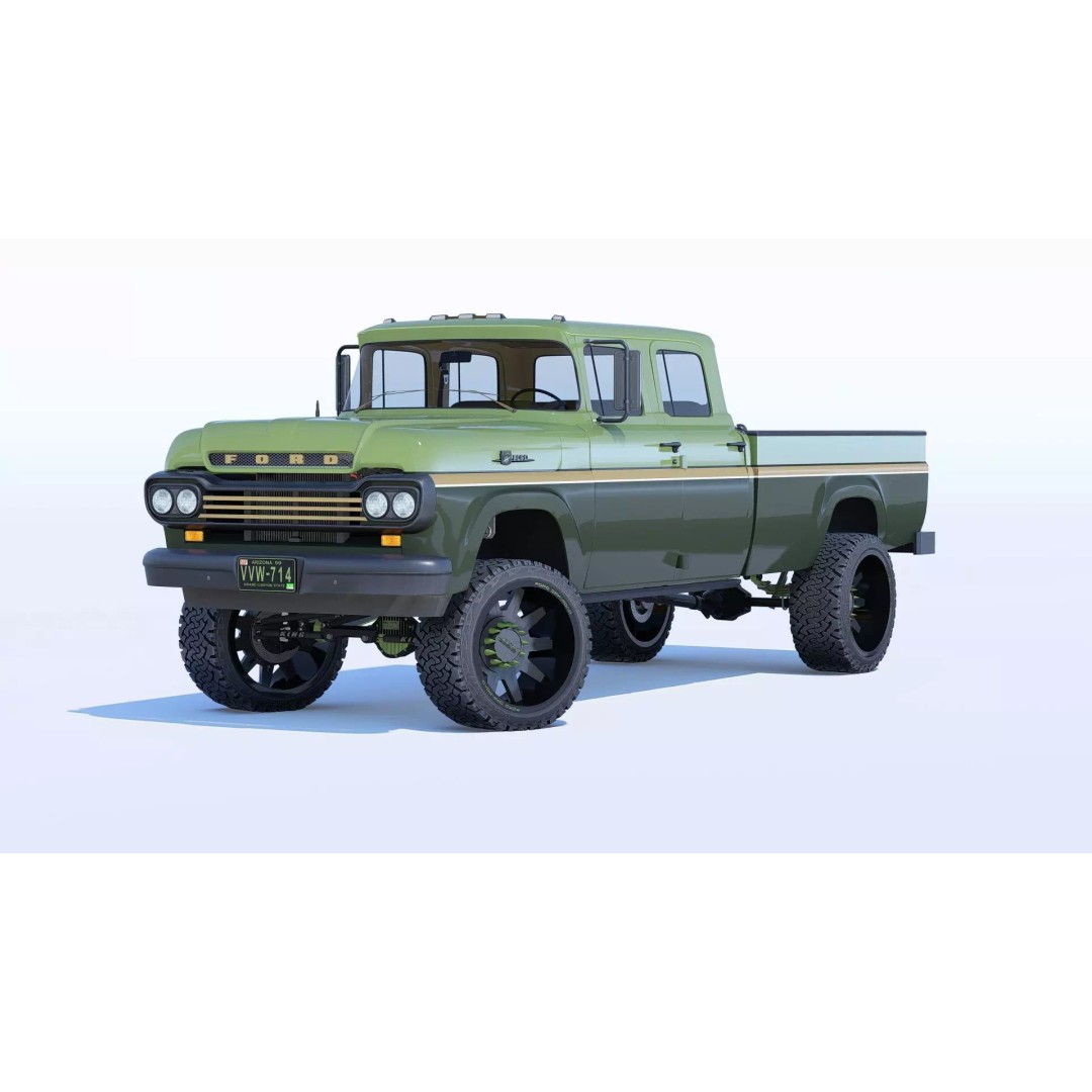 1959 F350 Crew Cab Long Bed 3D Model – Restomod Vehicle, Blender, FBX, OBJ - View 2