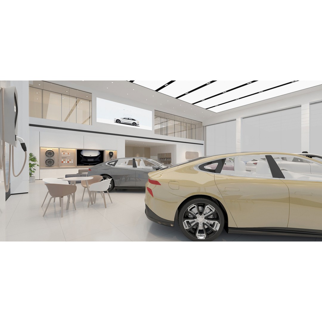 Car Dealership 3D Model – Realistic Exterior Building, FBX, OBJ - View 3