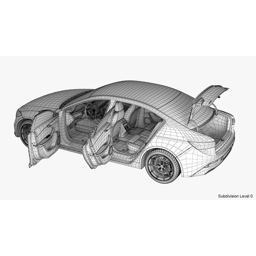 Generic Electric Car 3D Model – Subdivision Ready, FBX, Blender - View 32
