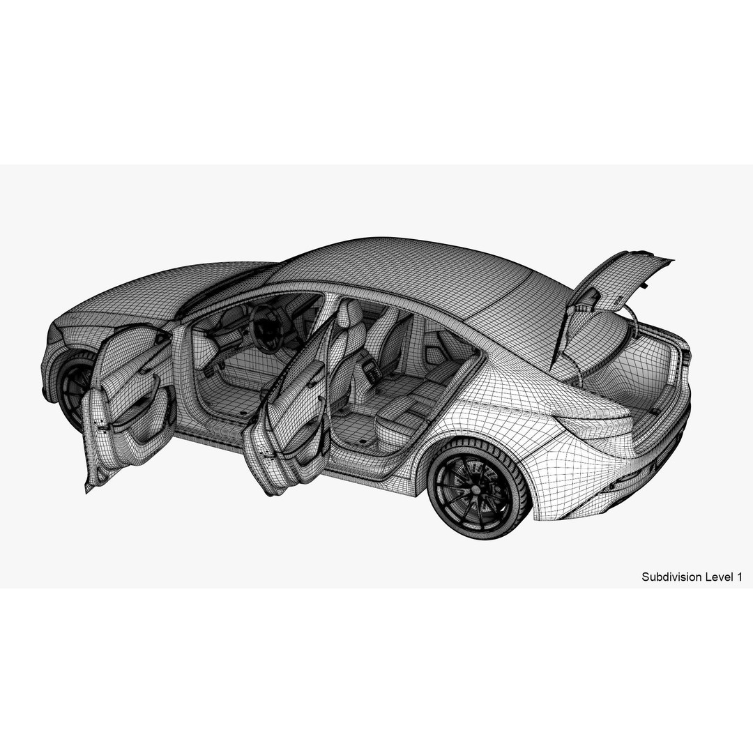 Generic Electric Car 3D Model – Subdivision Ready, FBX, Blender - View 33