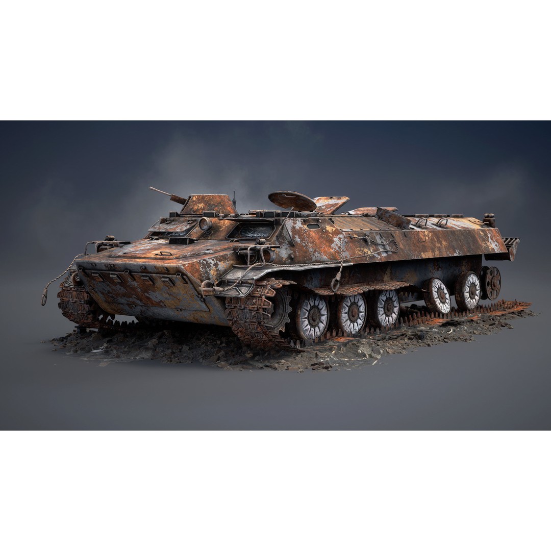 MT-LB Destroyed 3D Model – Low Poly Military Vehicle, FBX - View 4