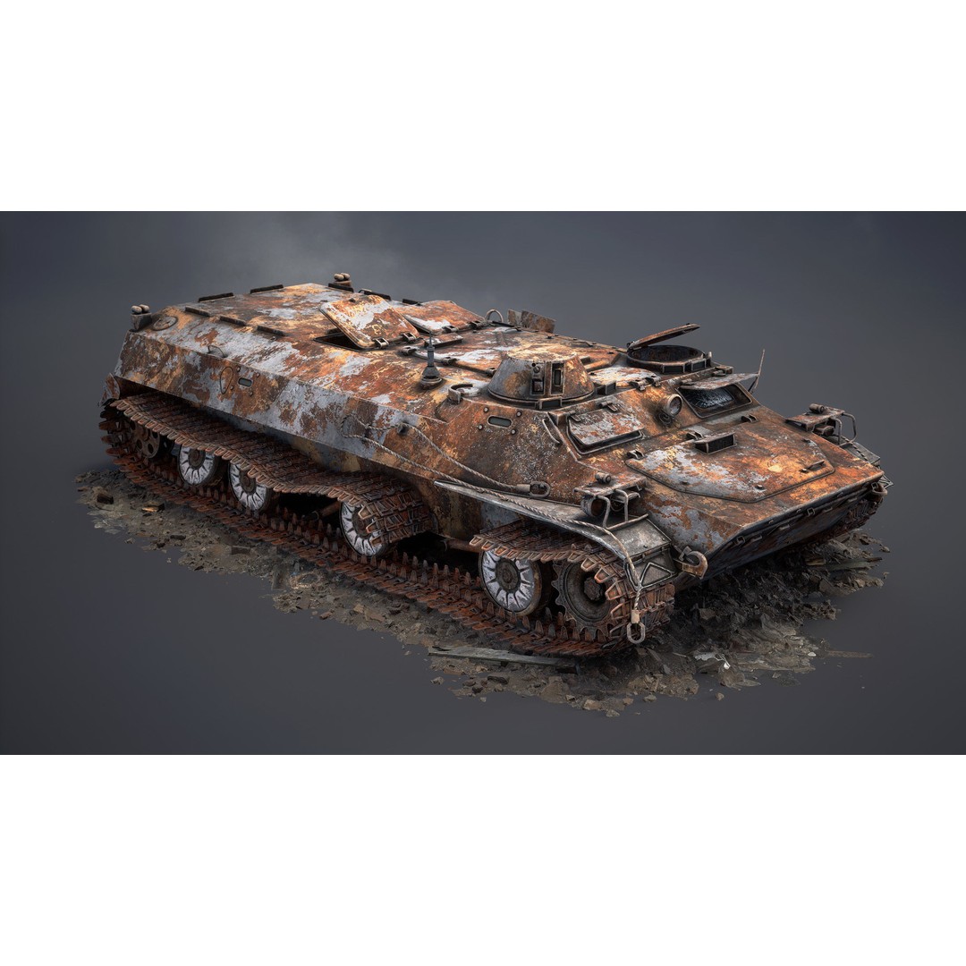MT-LB Destroyed 3D Model – Low Poly Military Vehicle, FBX - View 9