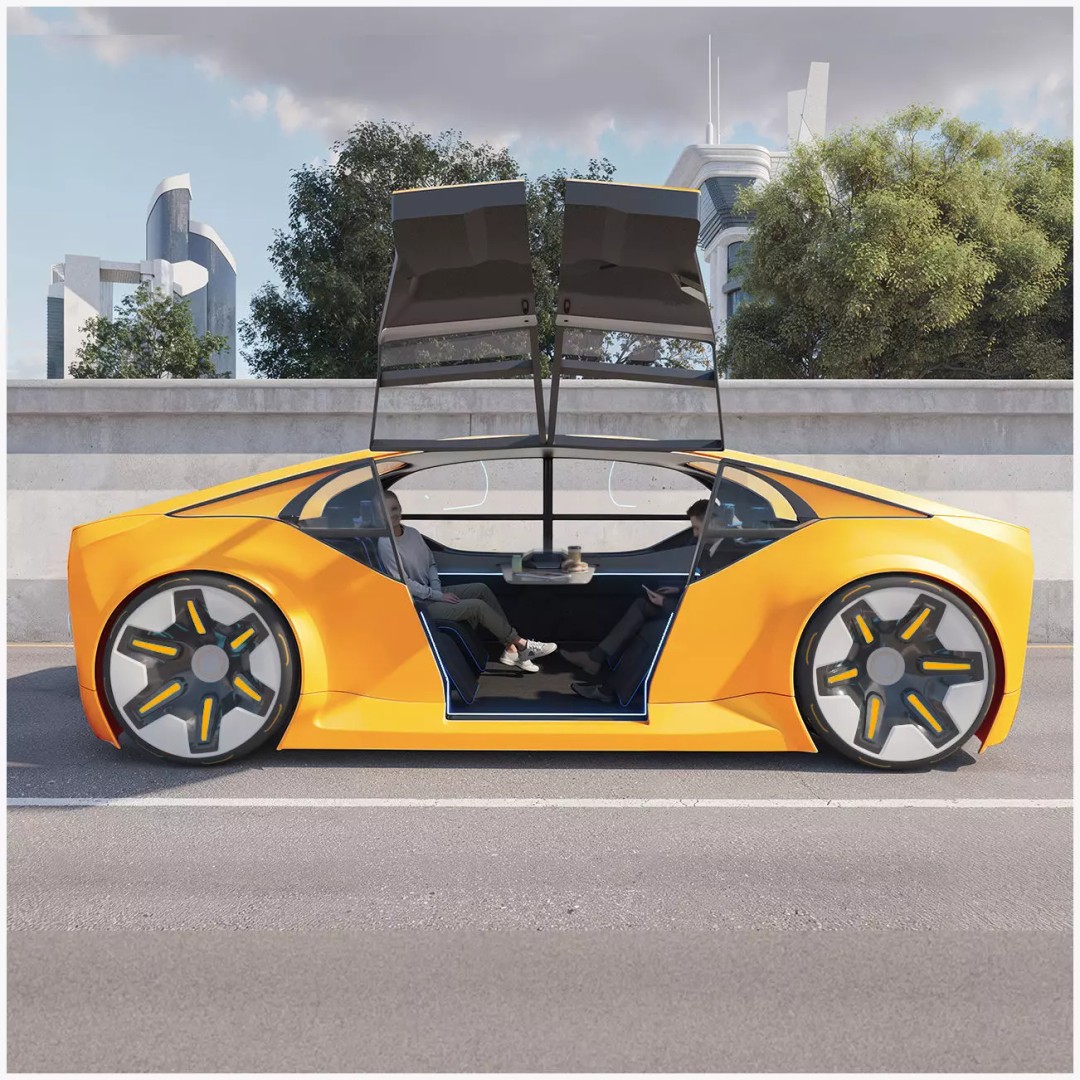 Futuristic Electric Car 3D Model – High Poly Rigged Autonomous Vehicle, FBX - View 2