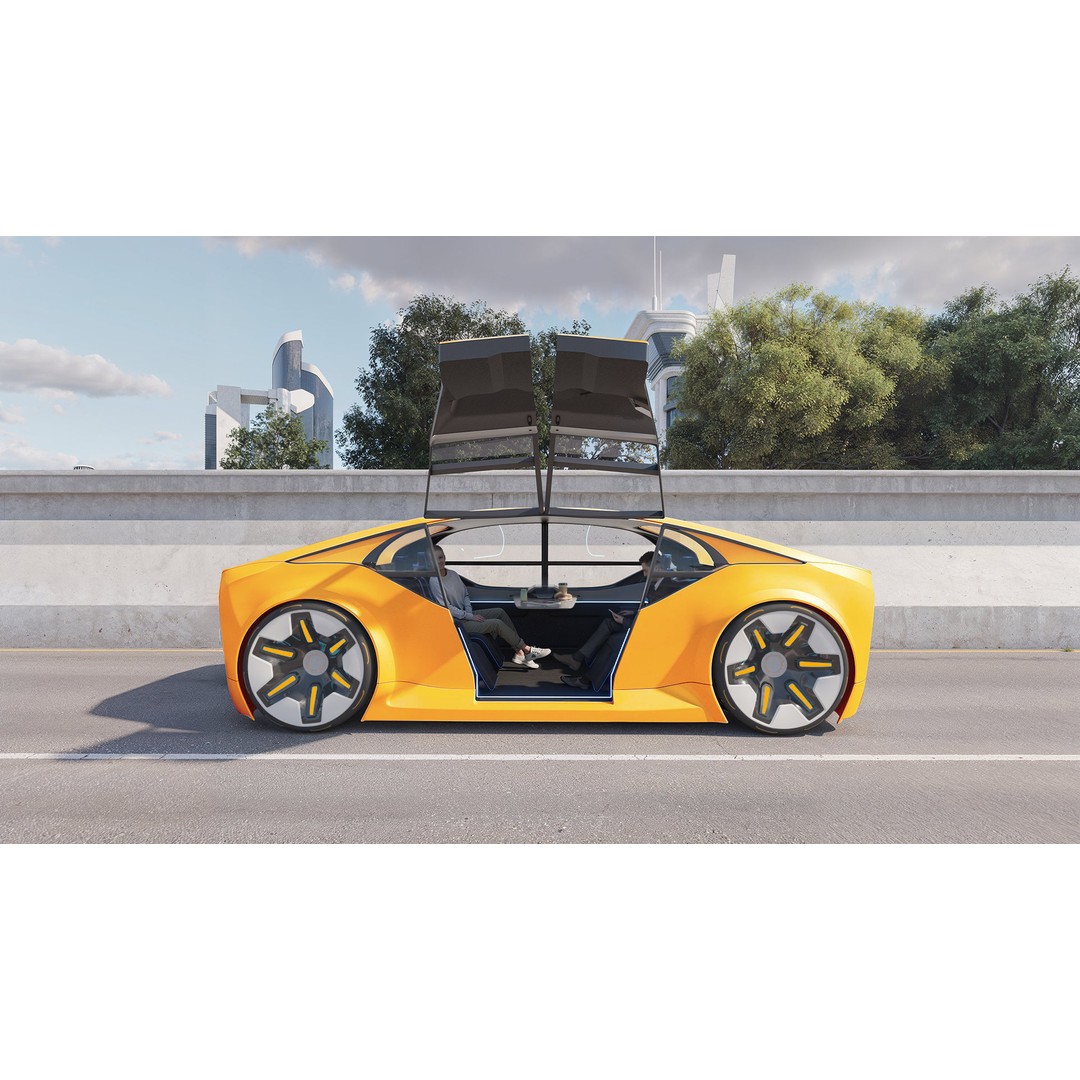 Futuristic Electric Car 3D Model – High Poly Rigged Autonomous Vehicle, FBX - View 8