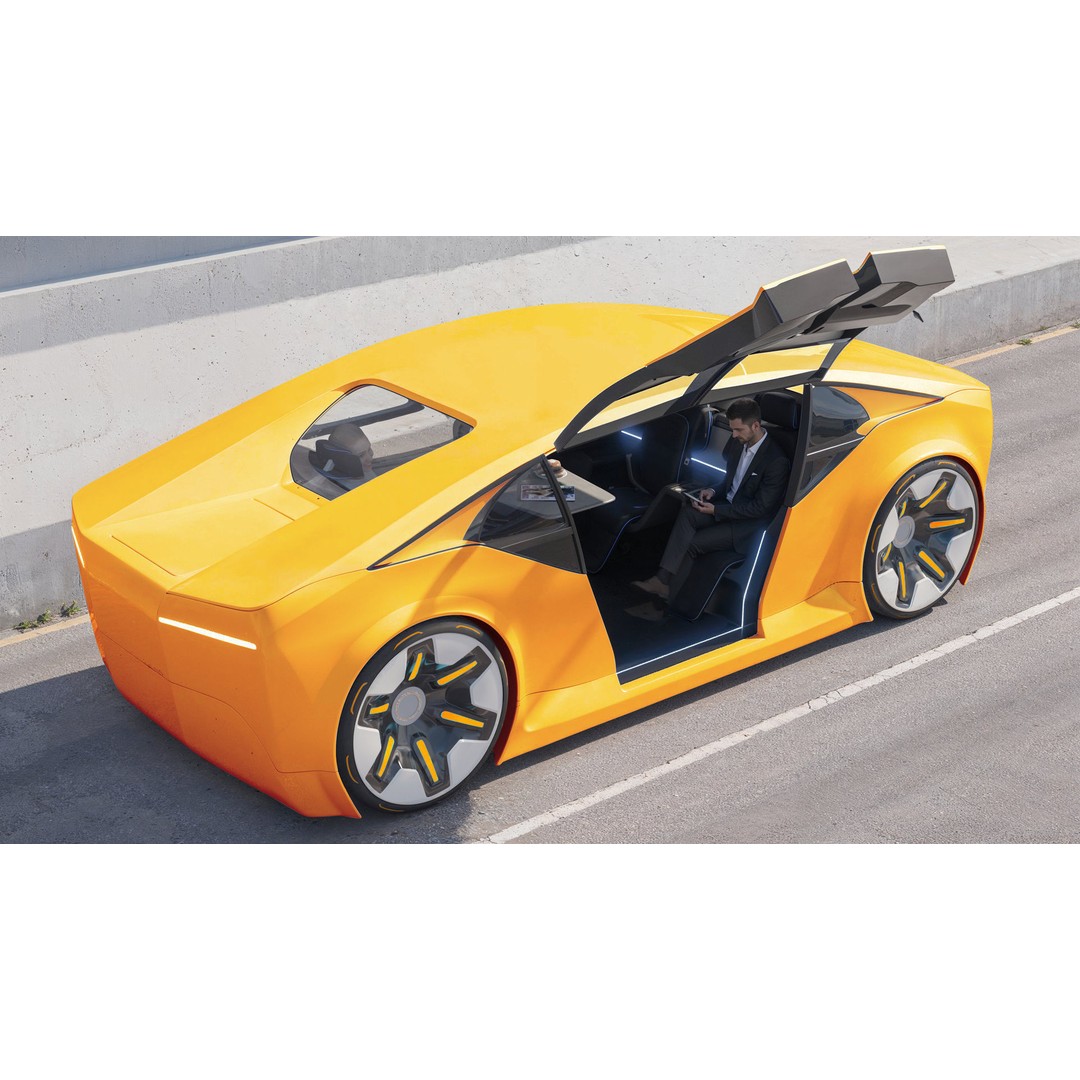 Futuristic Electric Car 3D Model – High Poly Rigged Autonomous Vehicle, FBX - View 9