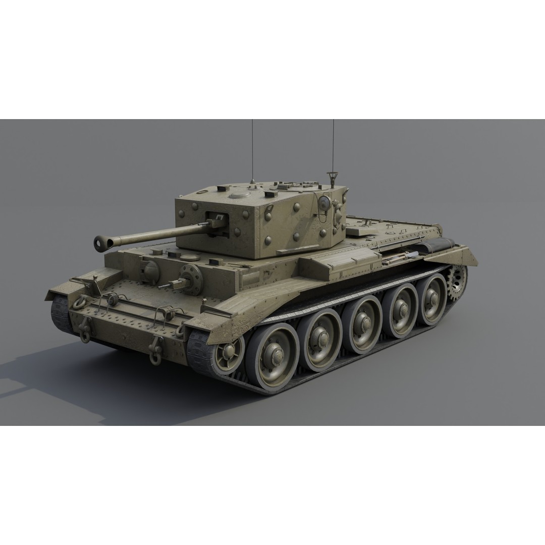 Cromwell V Cruiser Tank 3D Model – Low Poly Military Asset, FBX - View 10