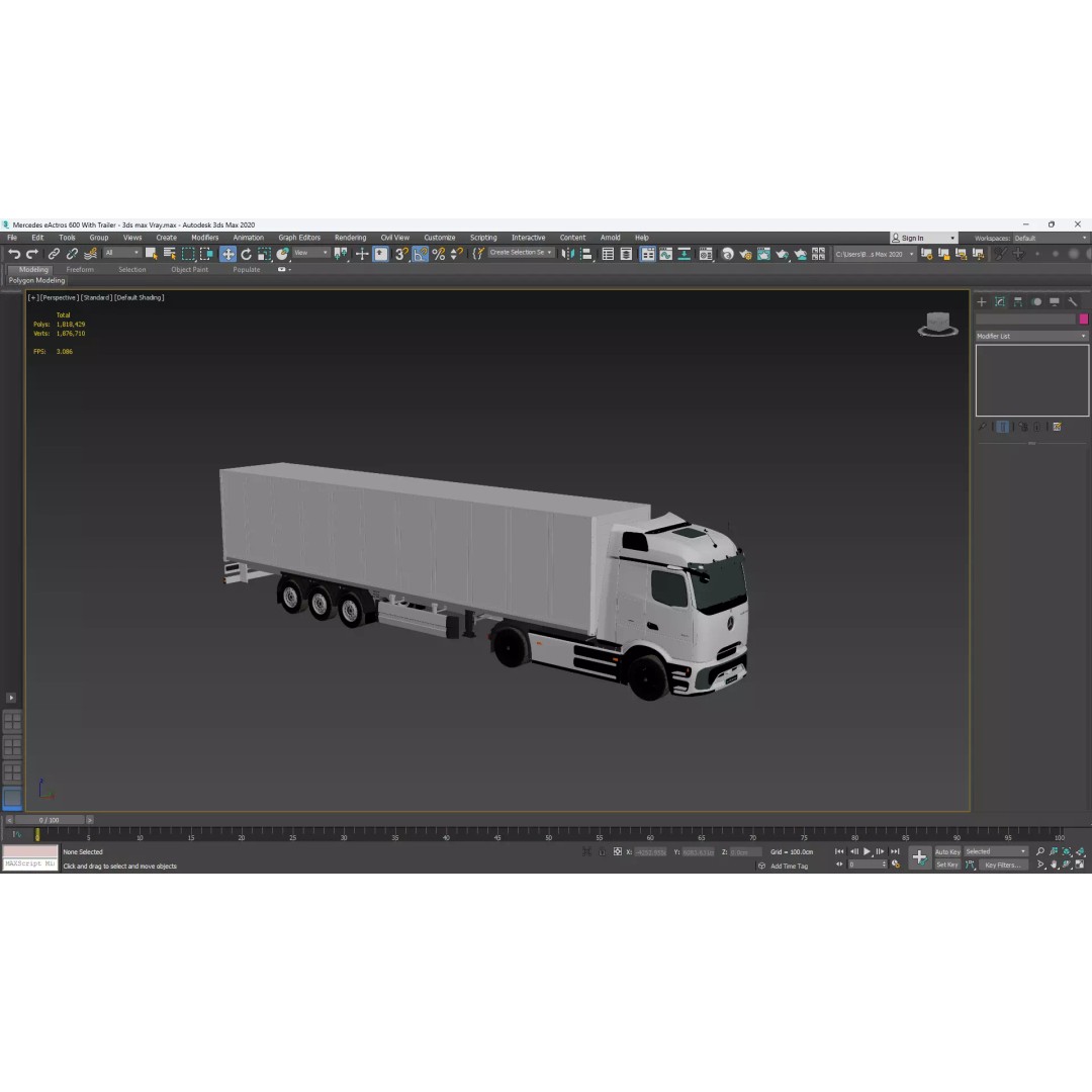 Mercedes-Benz eActros 600 3D Model – High-Poly Truck with Trailer, FBX - View 11