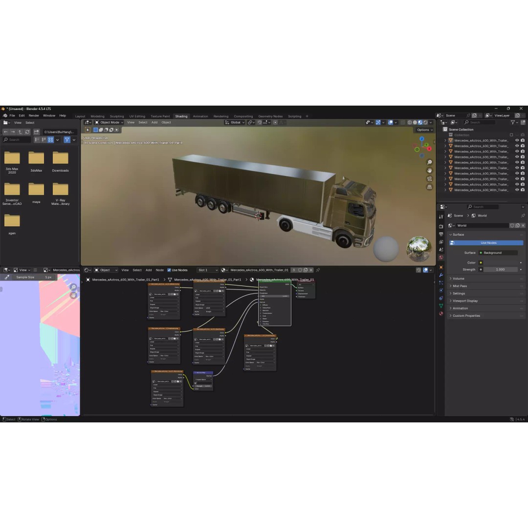 Mercedes-Benz eActros 600 3D Model – High-Poly Truck with Trailer, FBX - View 13