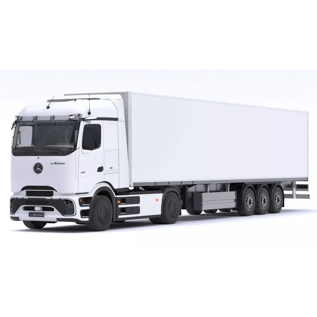 Mercedes-Benz eActros 600 3D Model – High-Poly Truck with Trailer, FBX - View 2