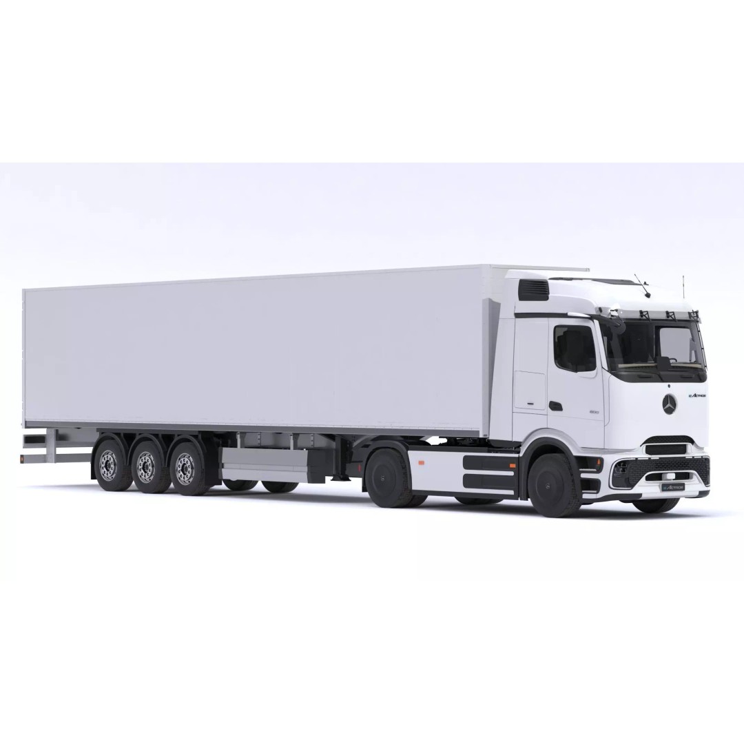 Mercedes-Benz eActros 600 3D Model – High-Poly Truck with Trailer, FBX - View 3