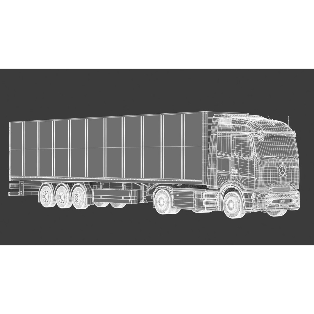 Mercedes-Benz eActros 600 3D Model – High-Poly Truck with Trailer, FBX - View 4