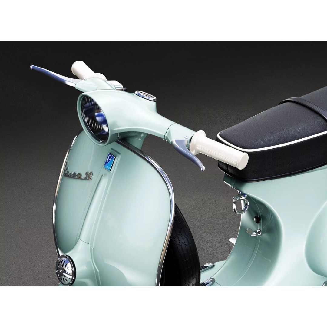 1963 Vespa 50 3D Model – High Poly Retro Motorcycle Asset, FBX, OBJ - View 10