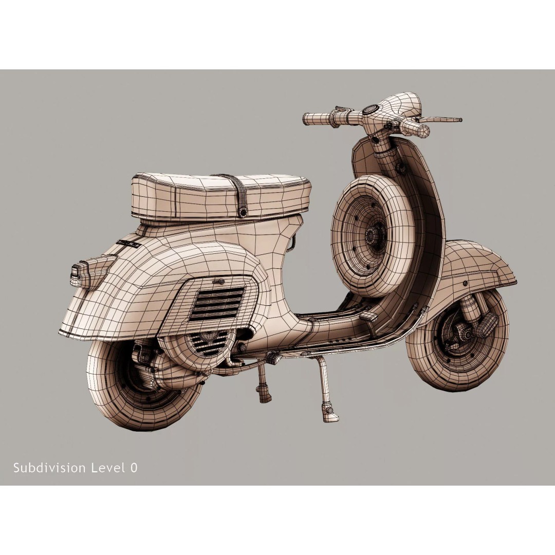 1963 Vespa 50 3D Model – High Poly Retro Motorcycle Asset, FBX, OBJ - View 19